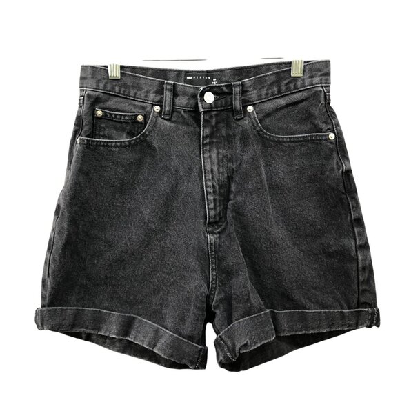 Asos High Waisted Mom Denim Jean Shorts Womens 6 Black Wash Roll Cuff 3'' - Picture 1 of 10
